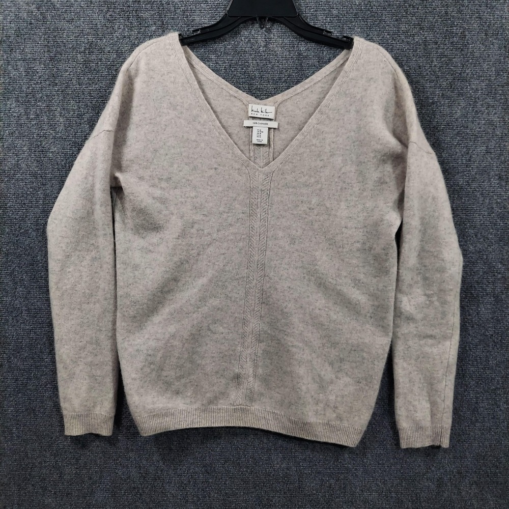 Nicole Miller Sweater Mens Medium‎ Beige 100% Cashmere V Neck Knit Pullover